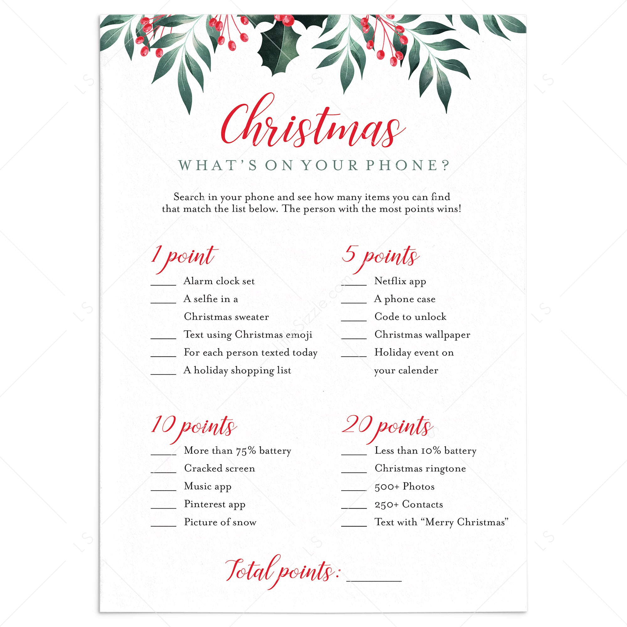 Christmas What's On Your Phone Game Printable by LittleSizzle