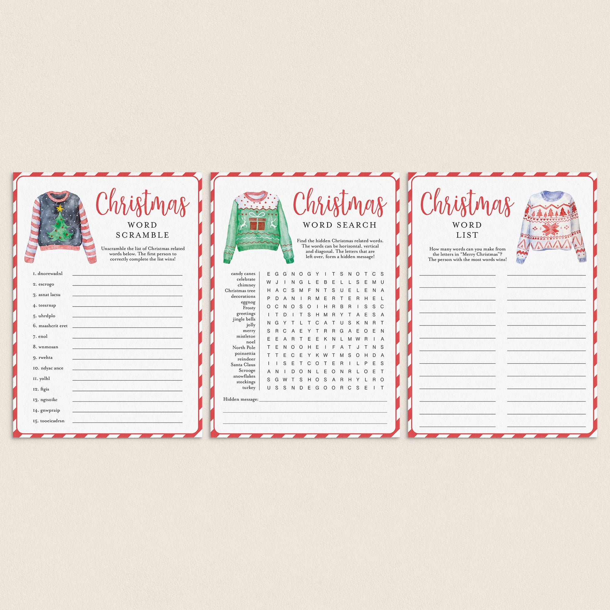 3 Christmas Word Puzzles Printable | Christmas Word Games Bundle ...