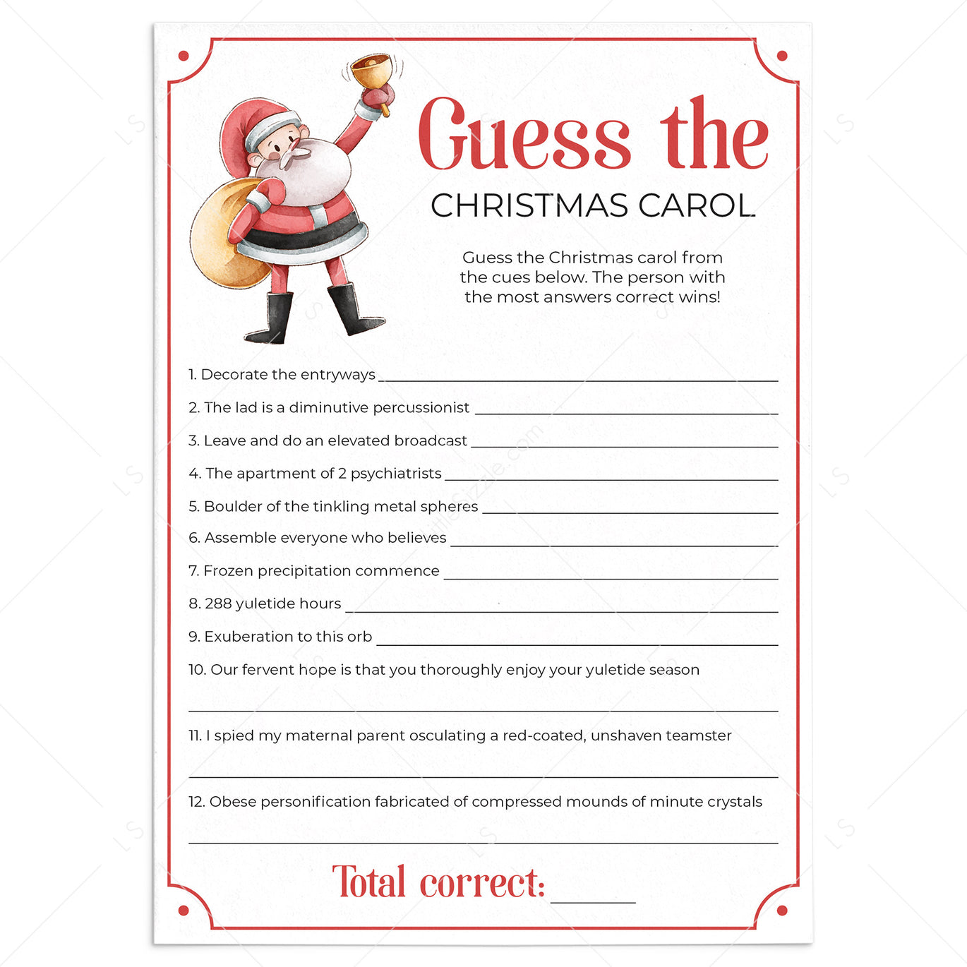 Guess The Christmas Carol Games Printable Instant Download LittleSizzle