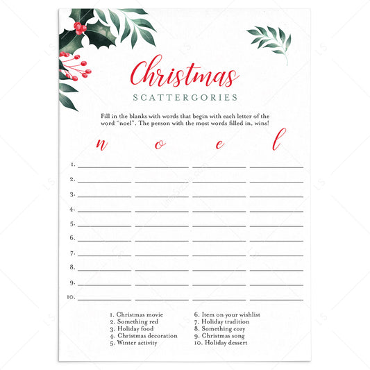 Printable Holiday Party Game Scattergories by LittleSizzle