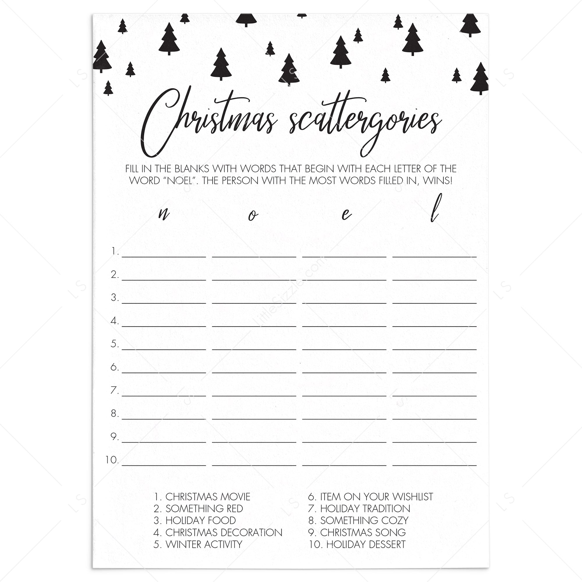 Xmas Scattergories Game Printable by LittleSizzle