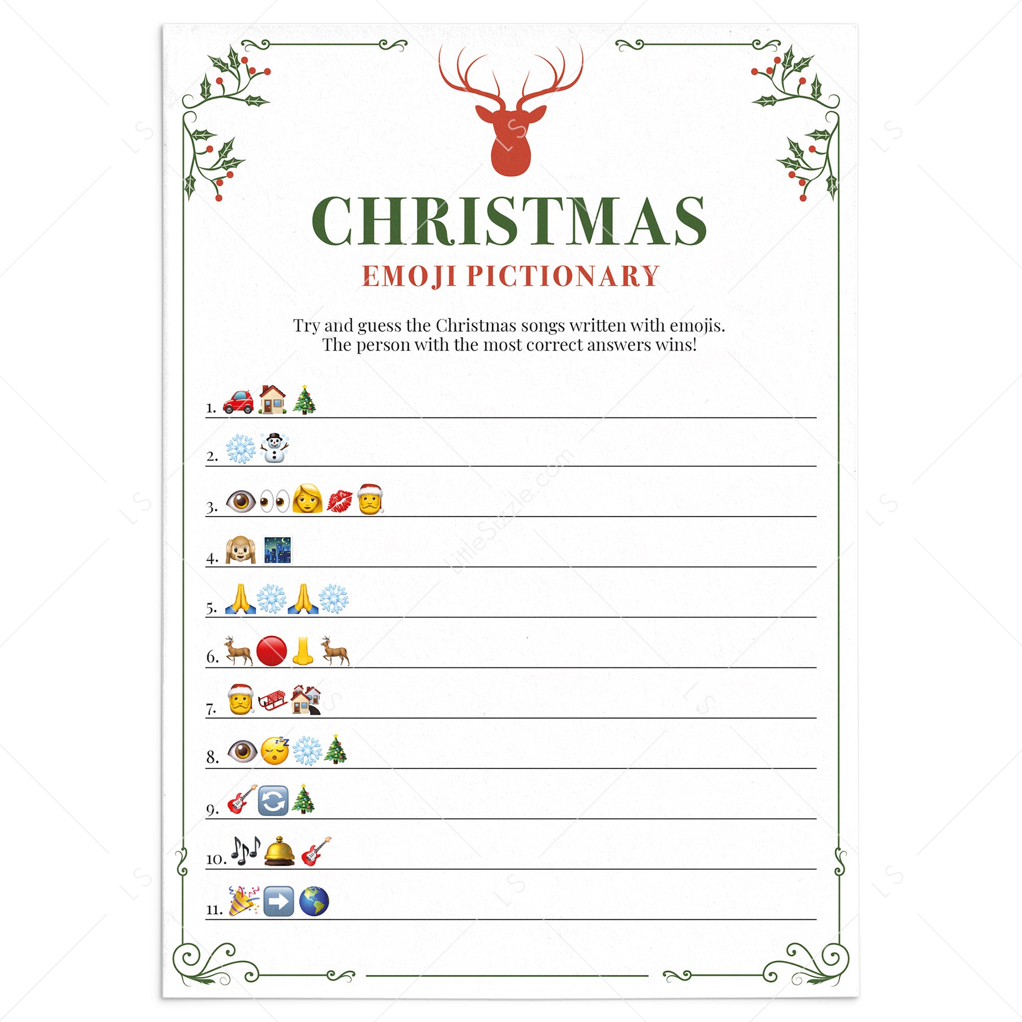 Christmas Emoji Pictionary Game with Answers Printable by LittleSizzle