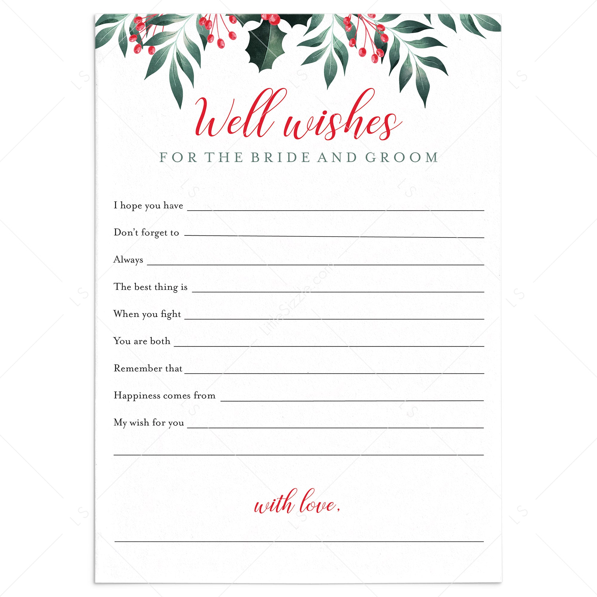 Holiday Theme Wedding Well Wishes Cards Printable by LittleSizzle