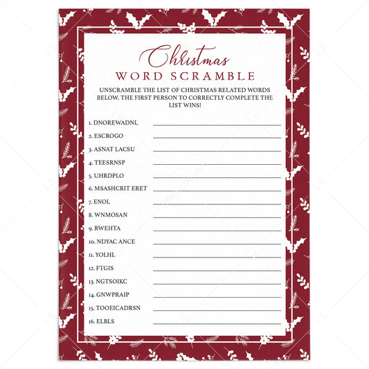 Holiday Word Scramble Game Instant Download by LittleSizzle