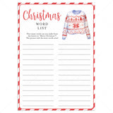 Ugly Sweater Party Activity Word List Printable by LittleSizzle