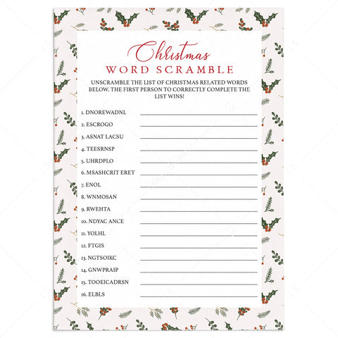 Unscramble The Christmas Words Game Printable | Instant Download ...