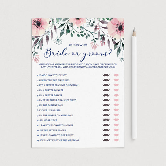Bride or Groom Bridal Shower Games Cards Template by LittleSizzle