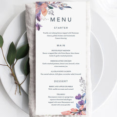 Watercolor floral baby shower menu cards printable by LittleSizzle
