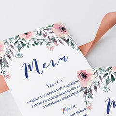 Pink Flowers Bridal Shower Menu Template