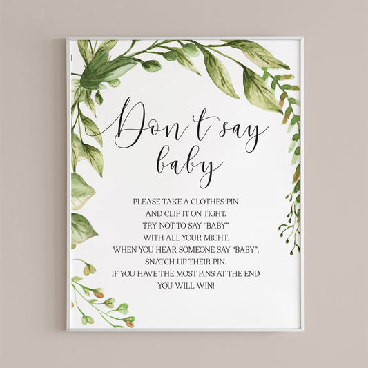 Green baby shower dont say the word baby sign printable by LittleSizzle