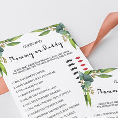 Mommy or daddy baby shower quiz botanical theme by LittleSizzle