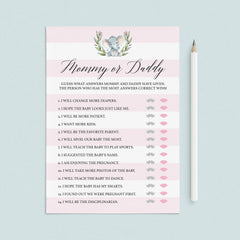 Pink and white baby shower mommy or daddy quiz by LittleSizzle