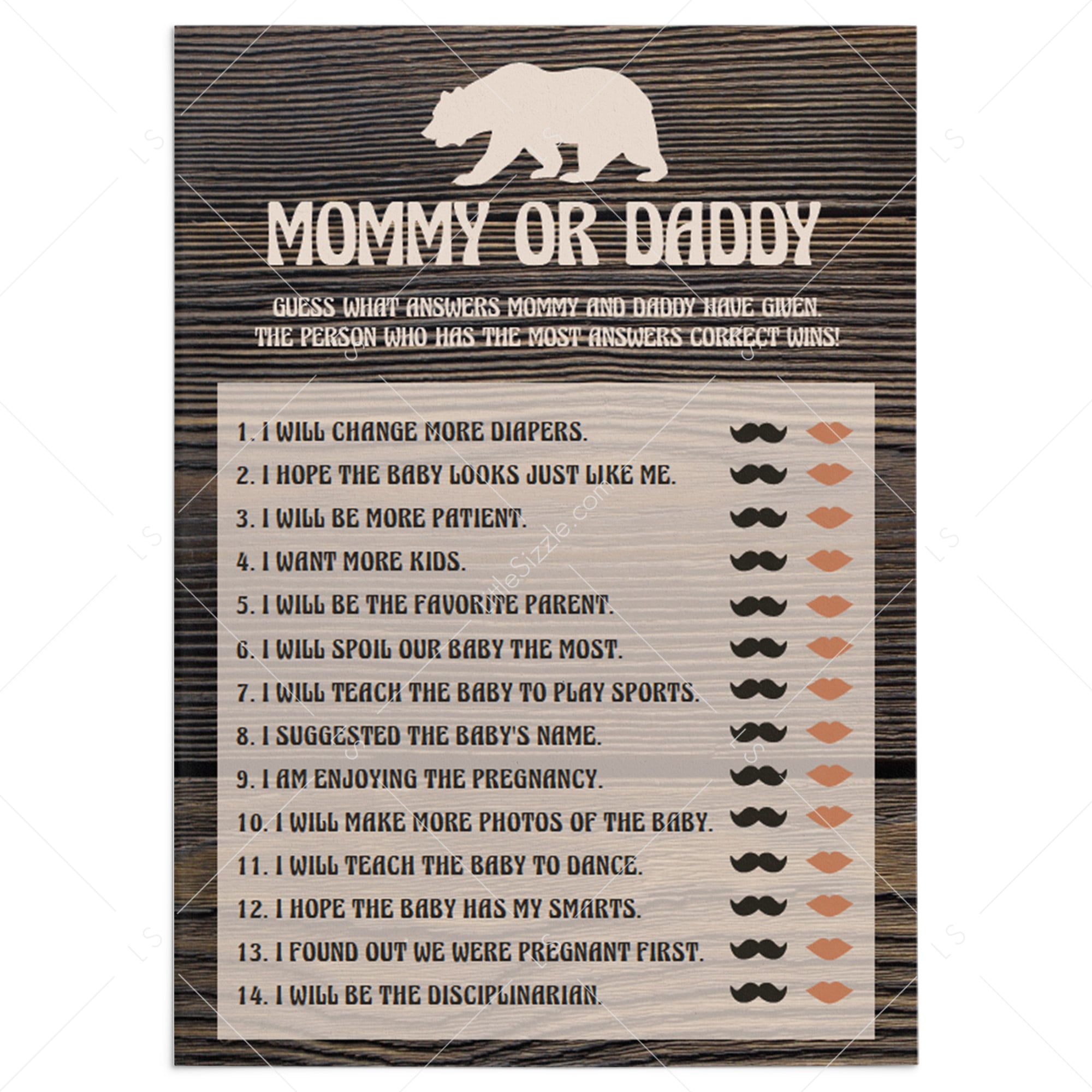 Forest baby shower guessing game guess who mommy or daddy by LittleSizzle