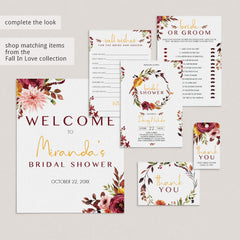 Burgundy Fall Bridal Shower Games Bundle Printable