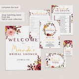 Burgundy Floral BridalShower Game Bundle Printable