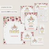 Printable favors sign with pink flowers, gold stars and unicorn by LittleSizzle