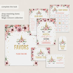 Pink and gold unicorn baby shower games with flowers by LittleSizzle