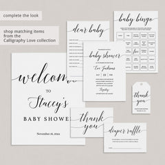 Calligraphy Baby Shower Invitation Template Black and White
