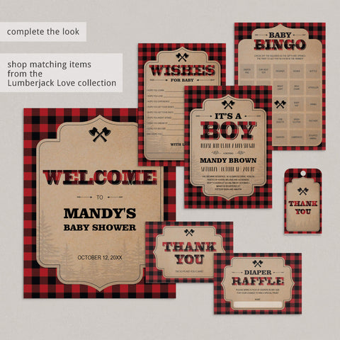 Lumberjack Baby Bingo Cards | Prefilled, Blank and Editable Template ...