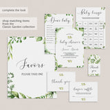 Baby Food Shower Game Greenery Printable Table Sign and Game Cards