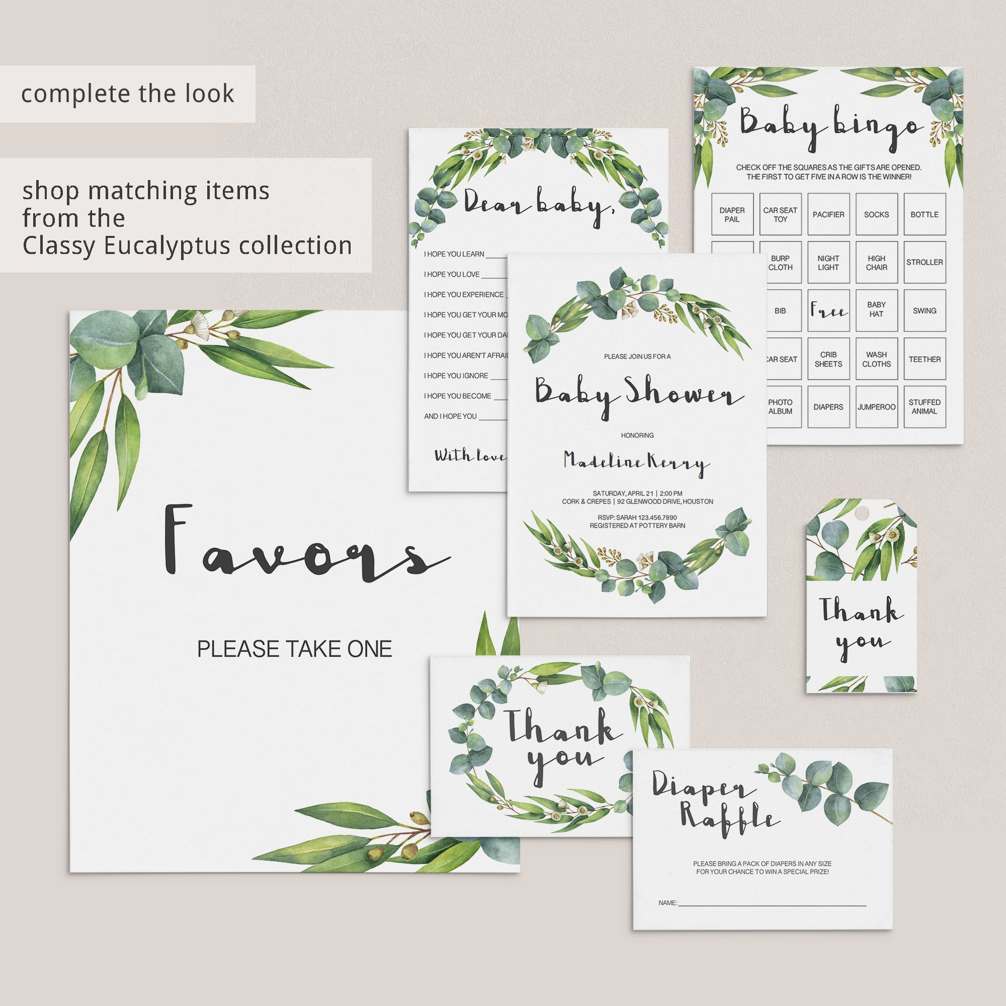 Watercolor greenery party stationery collection by LittleSizzle