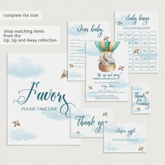 Blue Favors Sign With Watercolor Clouds Printable