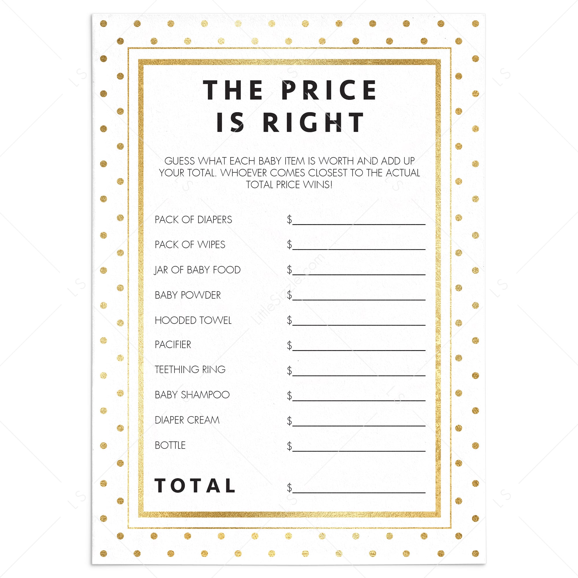 Guess the price baby shower games printable by LittleSizzle