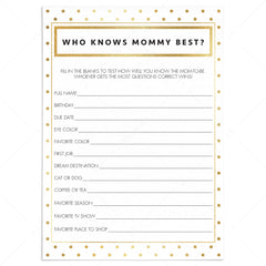 Chic baby shower who knows mommy quiz printable by LittleSizzle