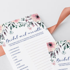 Printable Bridal Word Scramble Game Cards Floral