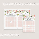 Floral Bridal Bingo Cards Prefilled, Blank and Template