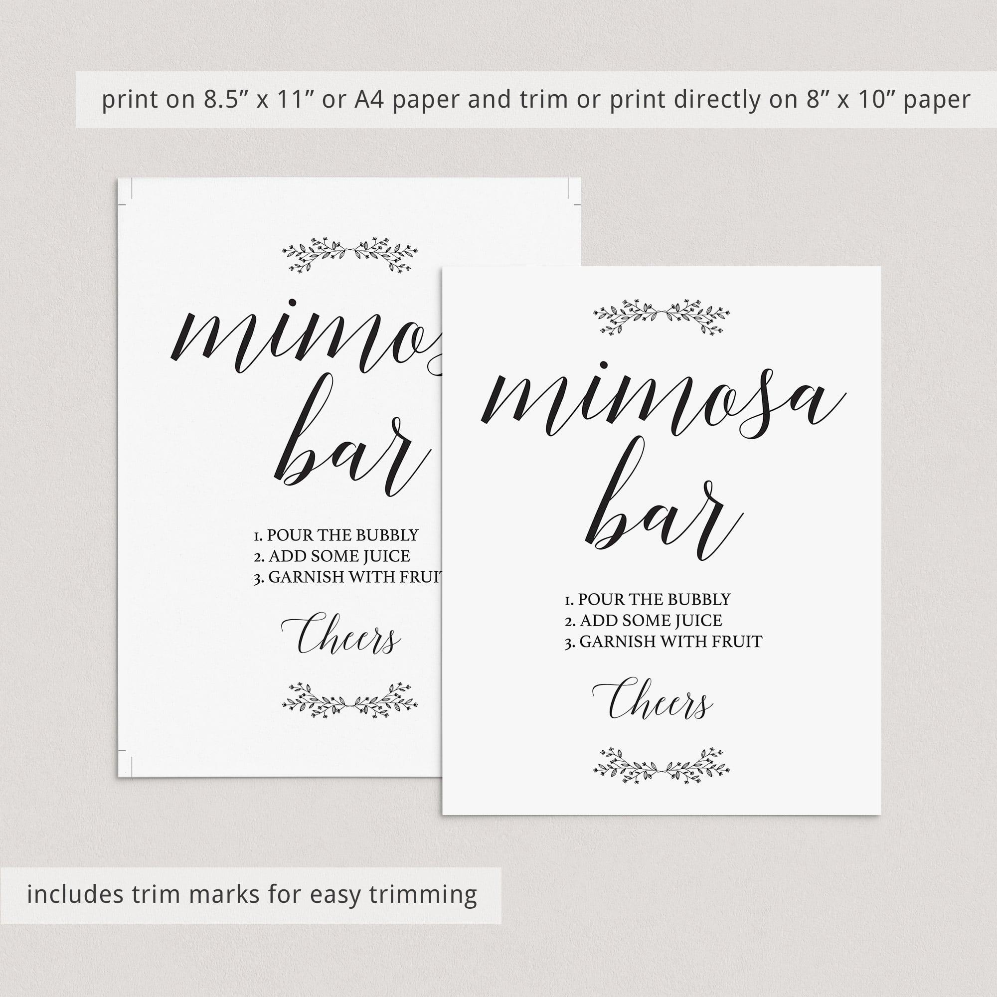 Mimosa Bar Sign, Bridal Shower Wedding, Black and White, Instant