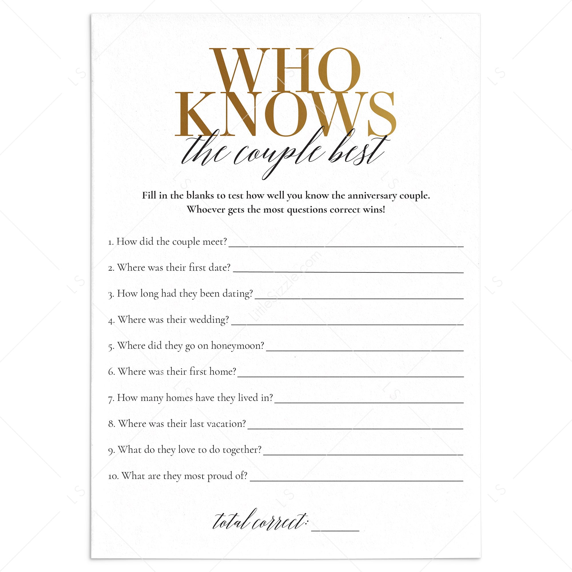 50th Anniversary Party Game Who Knows The Couple Best by LittleSizzle