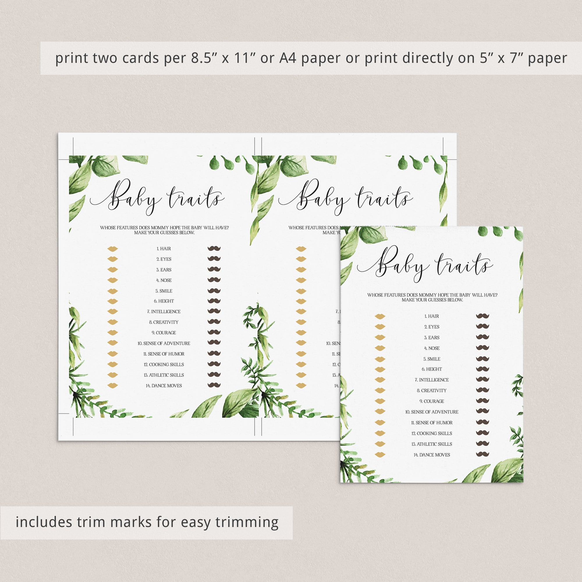 Instant download greenery baby shower baby looks game by LittleSizzle