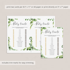 Greenery Themed Baby Shower Games Pack of 4