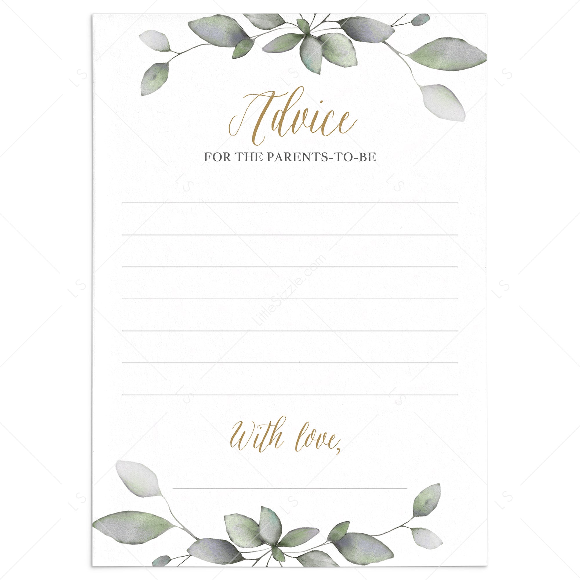 Printable advice cards for greenery couples baby shower by LittleSizzle