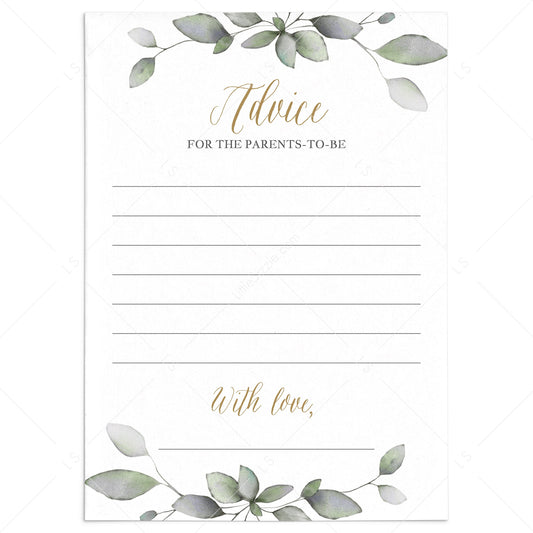 Printable advice cards for greenery couples baby shower by LittleSizzle