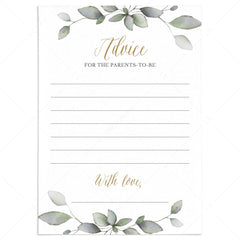 Printable advice cards for greenery couples baby shower by LittleSizzle