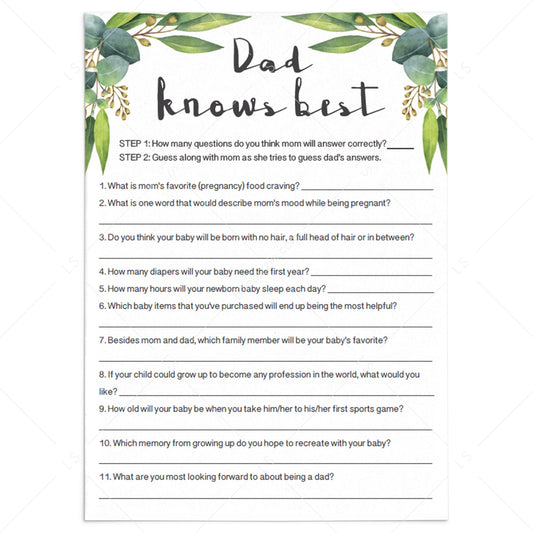 Dad knows best baby shower game instant download by LittleSizzle