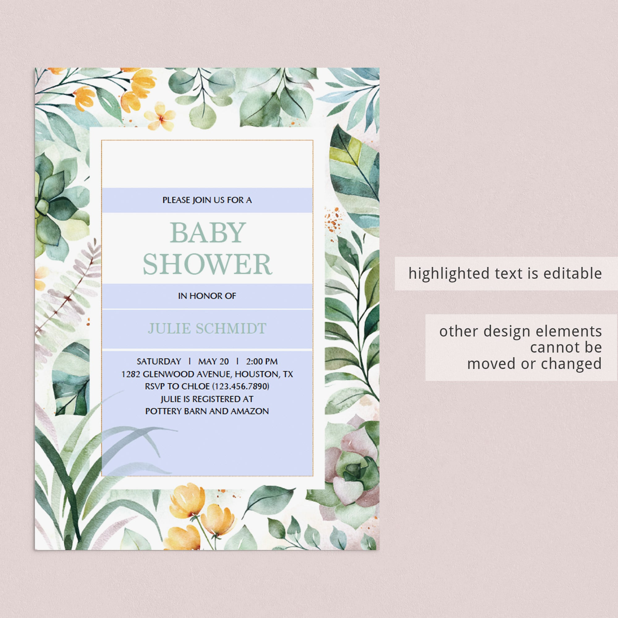 Watercolor leaves baby shower invitations by LittleSizzle