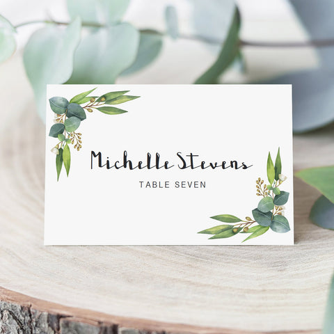 Green Eucalyptus Leaf Bridal Shower Name Cards Templates | Download ...