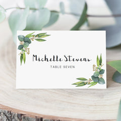 Green Eucalyptus Leaf Bridal Shower Name Cards Templates