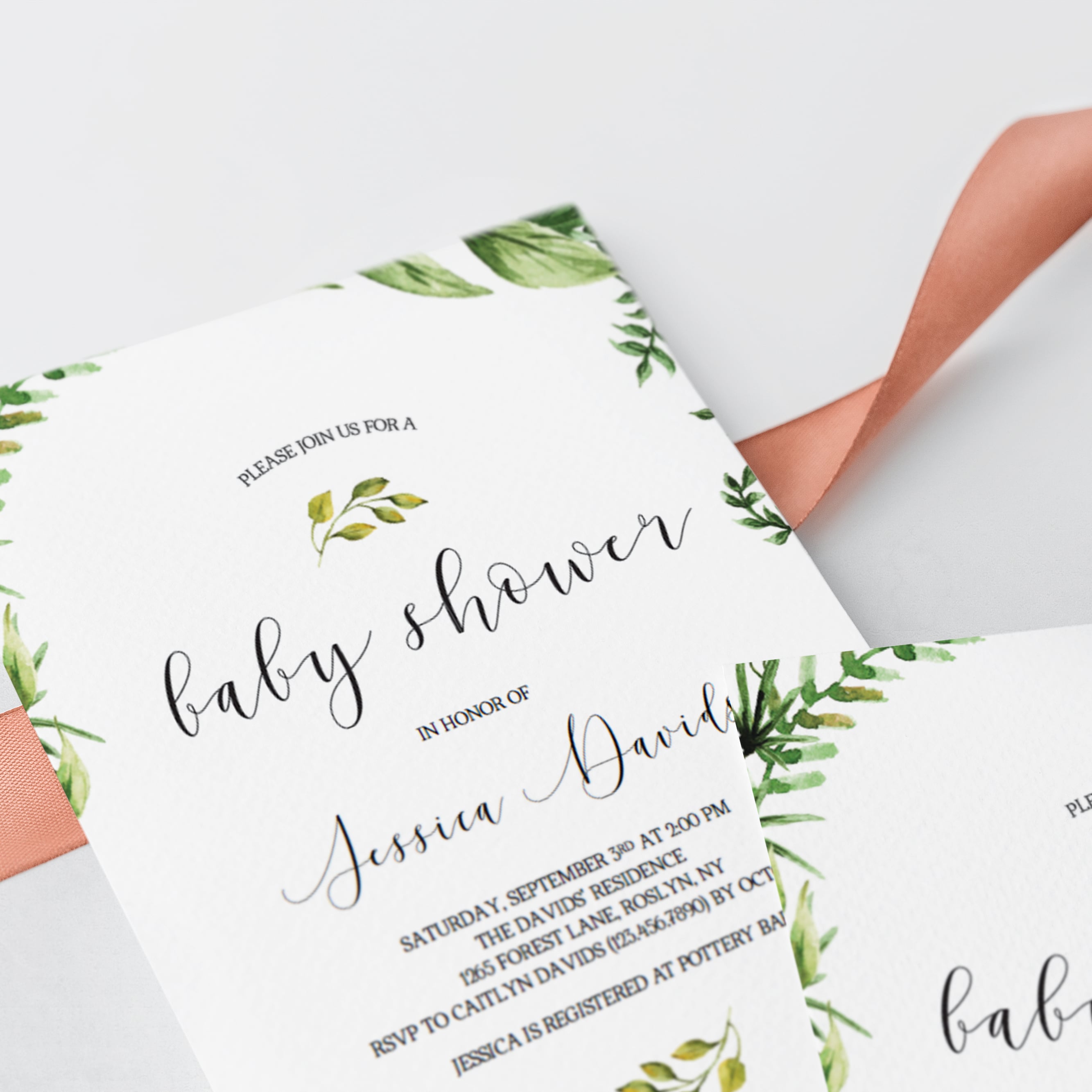 Editable invitation for greenery baby shower party by LittleSizzle