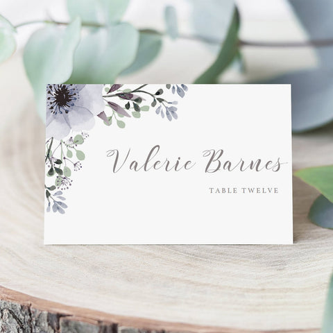 Purple Floral Name Cards | Editable Template | Instant Download ...