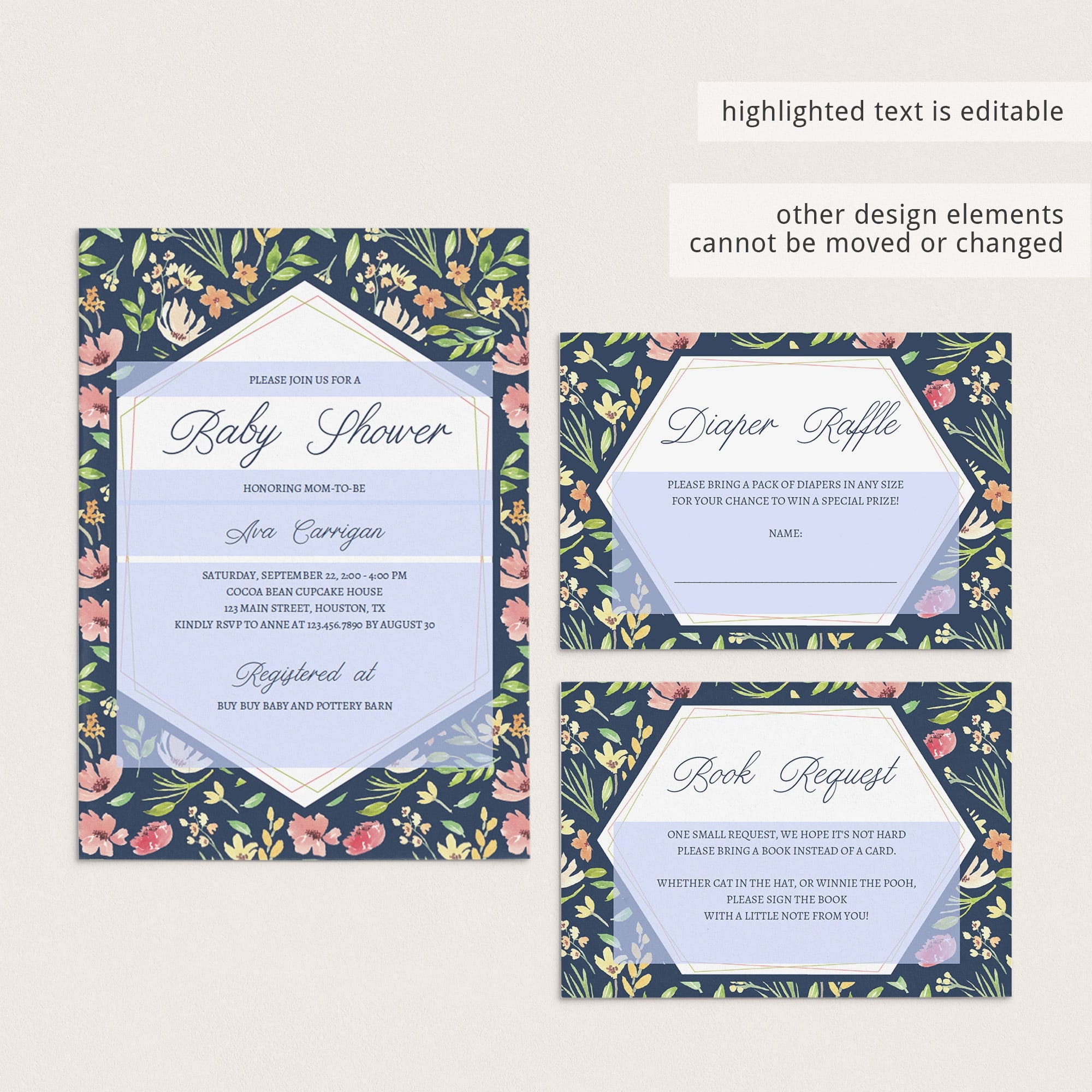 Editable floral baby party invitation suite template instant download by LittleSizzle