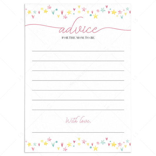 Cute pink yellow baby shower advice card printable by LittleSizzle
