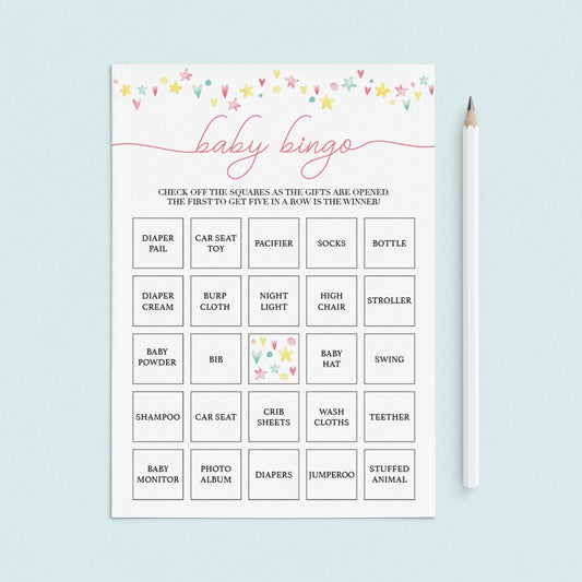 Printable Pink Shower Baby Bingo Cards