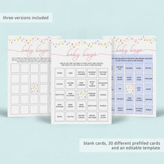Printable baby bingo set with blank and prefilled cards by LittleSizzle