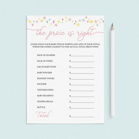 Printable Girl Baby Shower Game The Price is Right