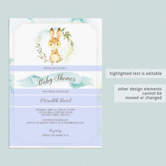 Cute Rabbit Baby Shower Invitation Template for Boy