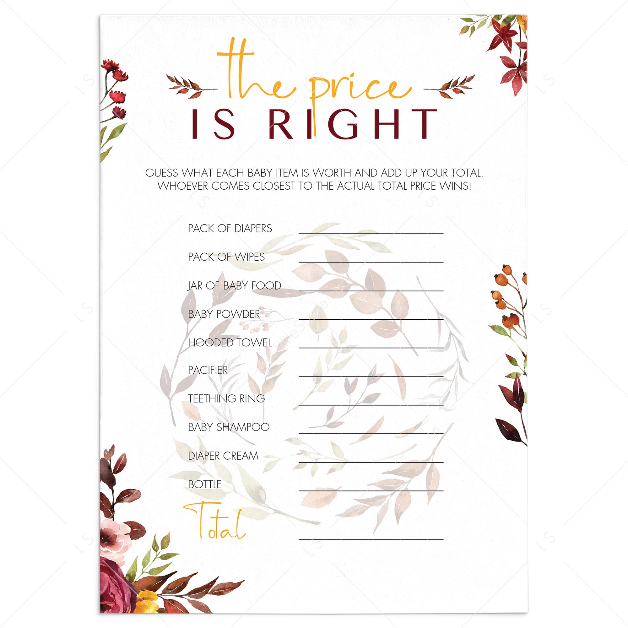 Autumn baby shower game the price is right by LittleSizzle